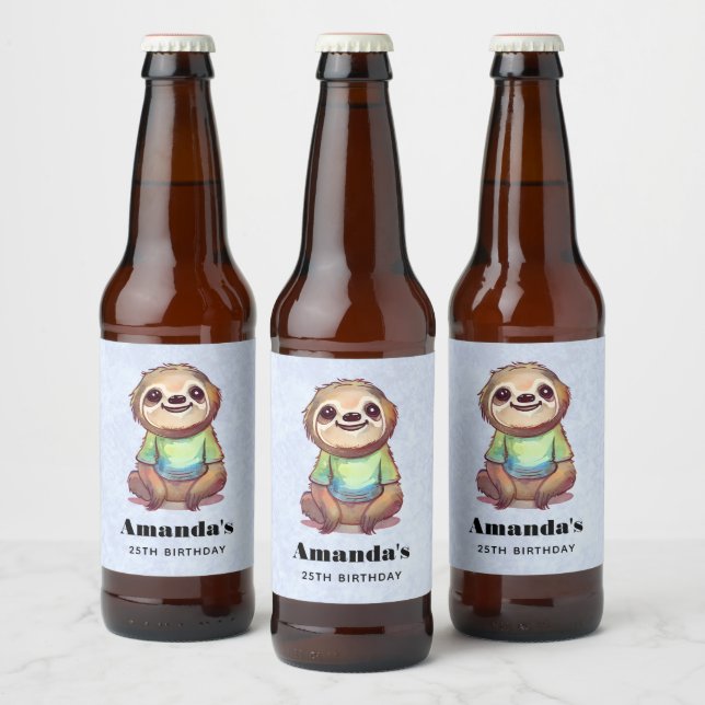 Happy Sloth Tragen eines Shirt-Niedlichen Geburtst Bierflaschenetikett (Flaschen)