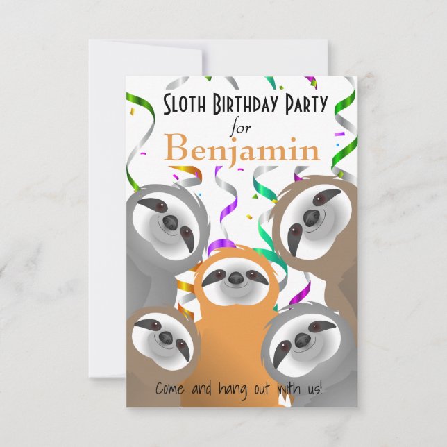 Happy Sloths Birthday Party Confetti Einladung (Vorderseite)