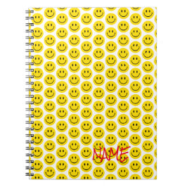 Happy Smile Face Gelb Schwarz-weißer Red Name Edit Notizblock