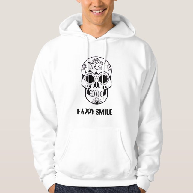 Happy Smile Skull – Stylish Floral Skull  Hoodie (Vorderseite)