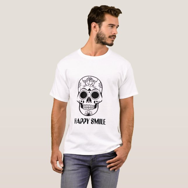 Happy Smile Skull – Stylish Floral Skull T-Shirt  (Vorne ganz)