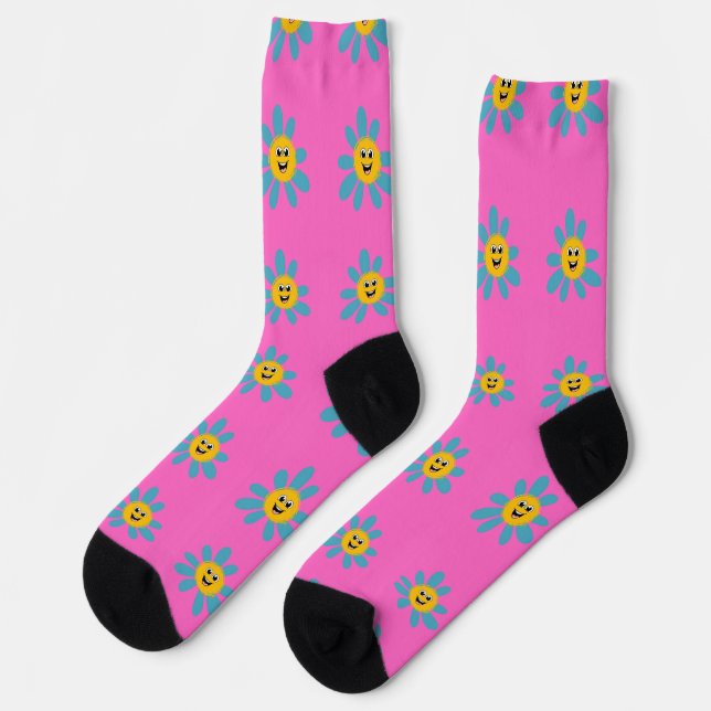 Happy Smiley Blume auf Socken (Linkes Detail)