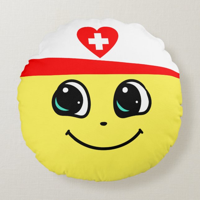 Happy Smiley Nurse - Rundkissen Rundes Kissen (Vorderseite)