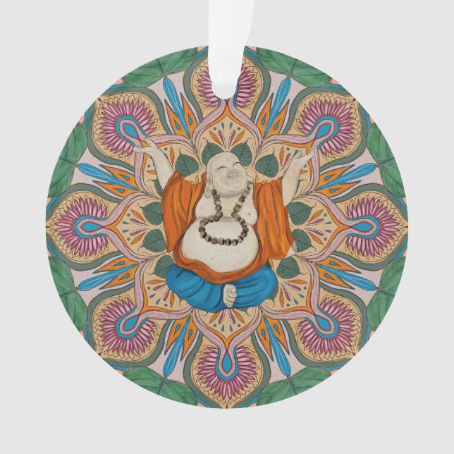 Happy Smiling Buddha Bodhi Leaf Mandala Ornament (Vorderseite)