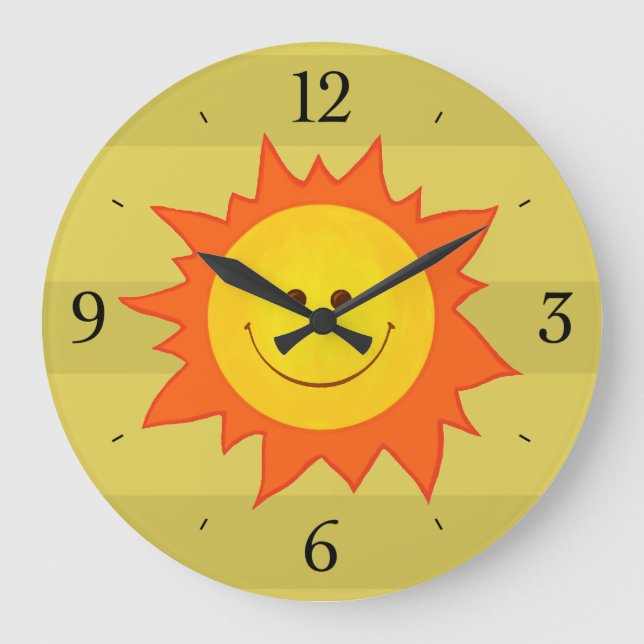 Happy Smiling Cartoon Sun Childrens Große Wanduhr (Vorderseite)
