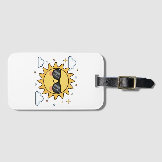 Happy Smiling Sun Cartoon - Minimalist Kawaii Suns Gepäckanhänger (Vorderseite (Horizontal))