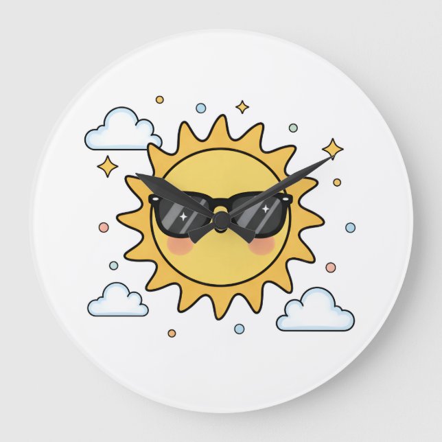 Happy Smiling Sun Cartoon - Minimalist Kawaii Suns Große Wanduhr (Vorderseite)