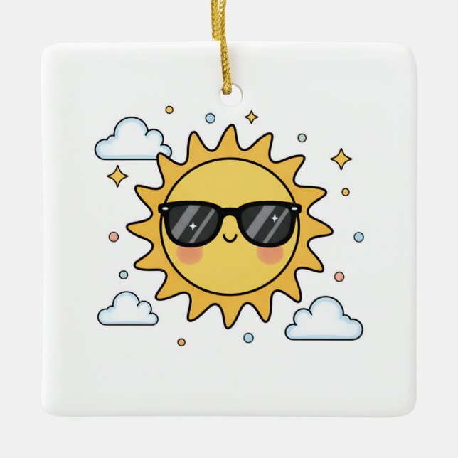 Happy Smiling Sun Cartoon - Minimalist Kawaii Suns Keramikornament (Vorderseite)