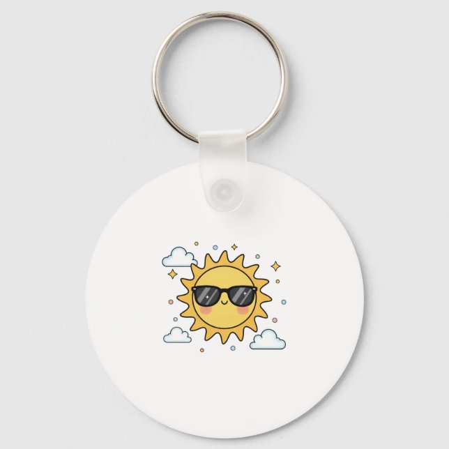 Happy Smiling Sun Cartoon - Minimalist Kawaii Suns Schlüsselanhänger (Vorderseite)