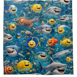 happy smiling under sea creatures, shower curtain duschvorhang