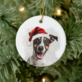 Happy Smooth Fox Terrier Christmas Personalized Keramik Ornament