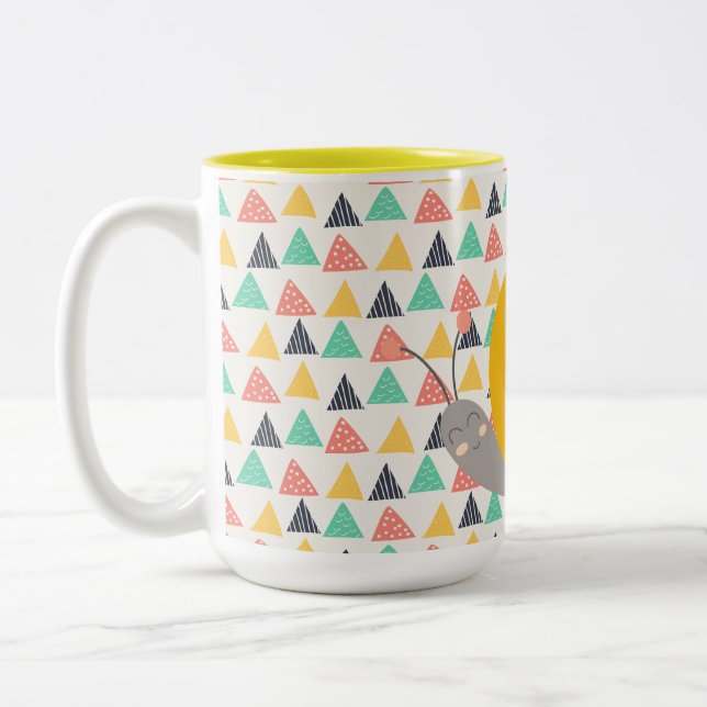 Happy Snail auf Dreiecken Zweifarbige Tasse (Links)
