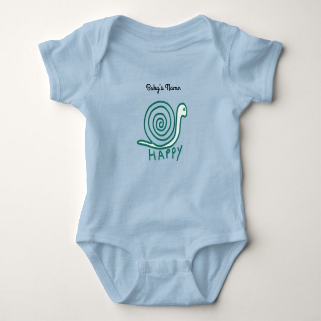 Happy Snail: Personalisieren Sie den Namen des Bab Baby Strampler (Vorderseite)