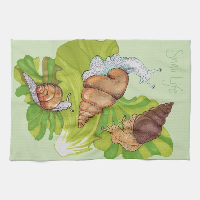 Happy Snails auf Lettuce Leaf Art Geschirrtuch (Horizontal)