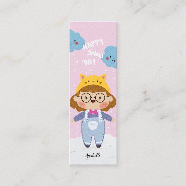 Happy Snow Day Illustration Name Lesezeichen Mini Visitenkarte (Vorderseite)