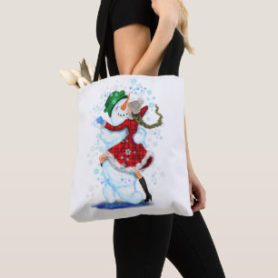 Happy Snowman and Girl Dance Tango Weihnachten - S Tasche