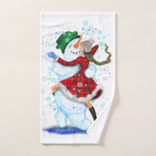 Happy Snowman and Girl Dance Tango Weihnachts-Part Badhandtuch Set