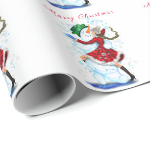 Happy Snowman and Girl Dance Tango Weihnachts-Part Geschenkpapier