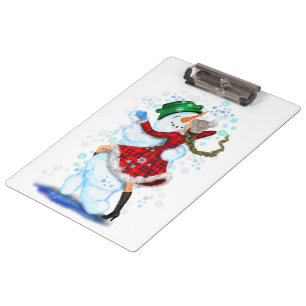 Happy Snowman and Girl Dance Tango Weihnachts-Part Klemmbrett