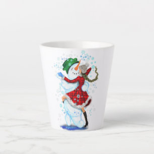 Happy Snowman and Girl Dance Tango Weihnachts-Part Milchtasse