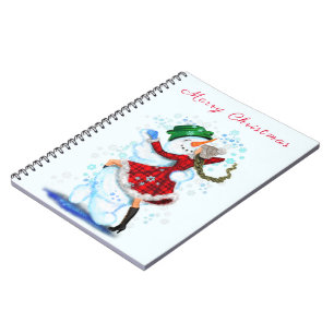 Happy Snowman and Girl Dance Tango Weihnachts-Part Notizblock