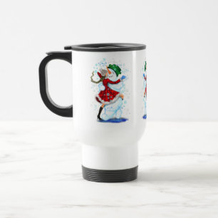 Happy Snowman and Girl Dance Tango Weihnachts-Part Reisebecher