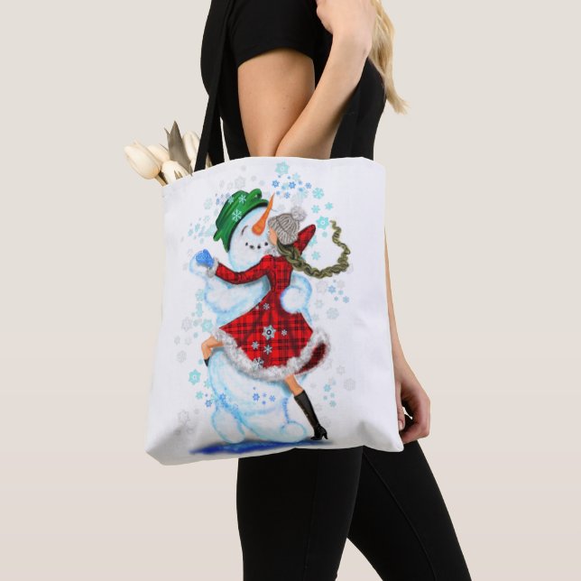Happy Snowman and Girl Dance Tango Weihnachts-Part Tasche (Von Nahem)