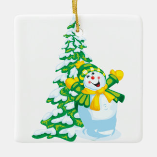 Happy Snowman Cartoon Keramikornament