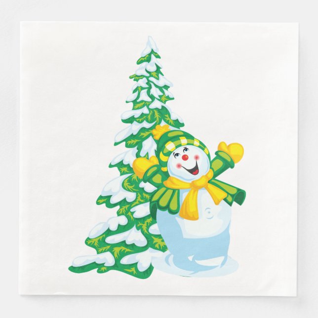 Happy Snowman Cartoon Serviette (Vorderseite)