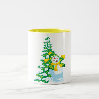 Happy Snowman Cartoon Zweifarbige Tasse
