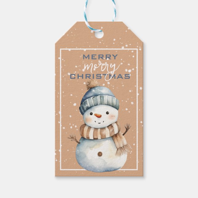 Happy Snowman en bleu Casquette Noël étiquette cad (Devant)