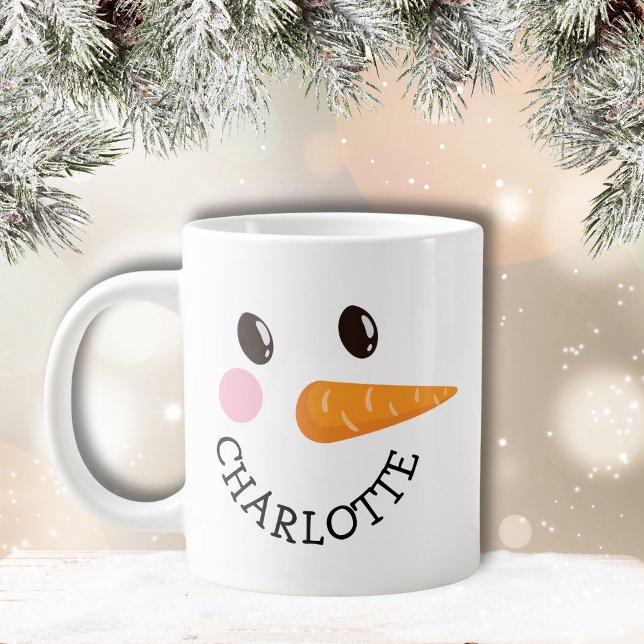 Happy Snowman Face Individuelle Name Holiday Gift  Jumbo-Tasse (Happy Snowman Face Custom Name Holiday Gift Jumbo Giant Coffee Mug)