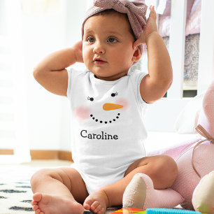 Happy Snowman Face Personalisiert Kids Name Baby Strampler