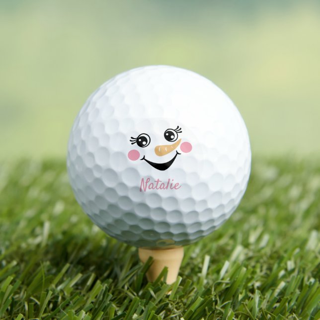 Happy Snowman Face Personalisierter Name Golfball (Insitu T-Shirt)