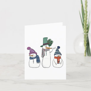 Happy Snowman Family Blank Grußkarte Dankeskarte