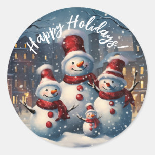 Happy Snowman Family Weihnachten Runder Aufkleber