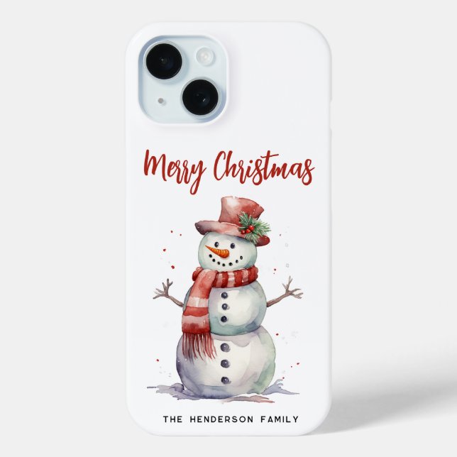 Happy Snowman Frohe Weihnachten Custom Familiennam Case-Mate iPhone Hülle (Rückseite)