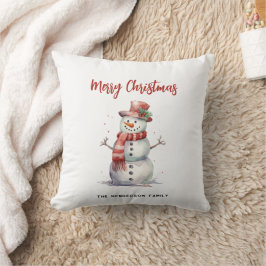Happy Snowman Frohe Weihnachten Custom Familiennam Kissen