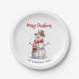 Happy Snowman Frohe Weihnachten Custom Familiennam Pappteller