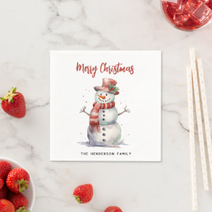 Happy Snowman Frohe Weihnachten Custom Familiennam Serviette