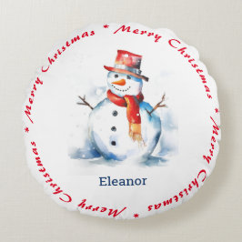 Happy Snowman Frohe Weihnachten Niedlicher Individ Rundes Kissen