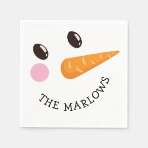 Happy Snowman Gesicht Personalisiert Familienname  Serviette