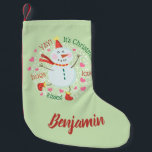 Happy Snowman Green Christmas Kleiner Weihnachtsstrumpf<br><div class="desc">Dieser Strumpf besticht durch einen fröhlichen Schneemann. Personalisieren Sie es mit einem Namen.</div>