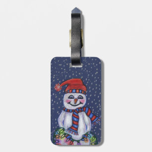 Happy Snowman Hat Scarf Weihnachtslicht Schnee Gepäckanhänger