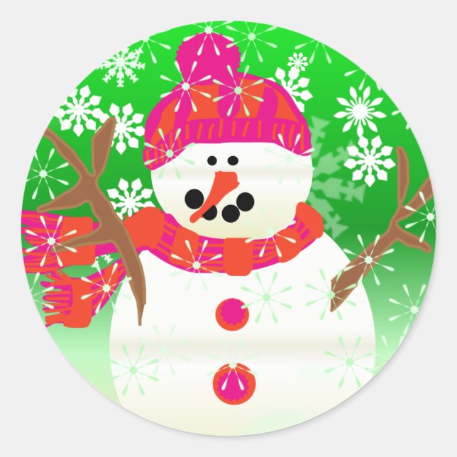 Happy Snowman Holiday Round Sticker (Vorderseite)
