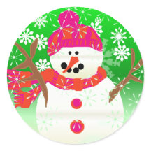 Happy Snowman Holiday Sticker rond