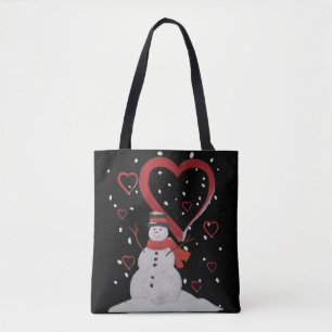 Happy Snowman im Schnee mit Herzen. Tasche