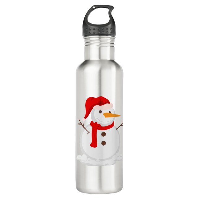 Happy Snowman in a Santa Hat Edelstahlflasche (Vorderseite)