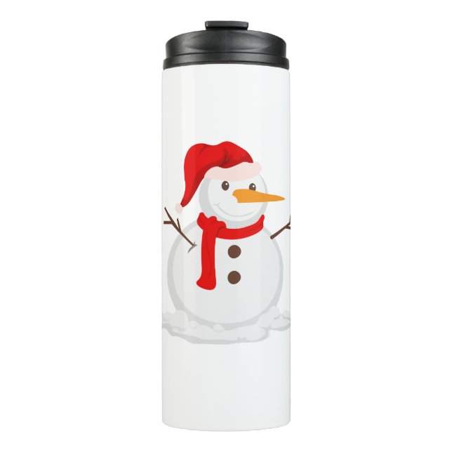Happy Snowman in a Santa Hat Thermosbecher (Vorderseite)