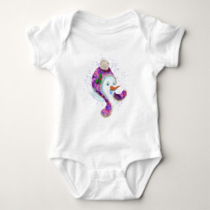 Happy Snowman in Lila rosa Beanie Winterhut Baby Strampler